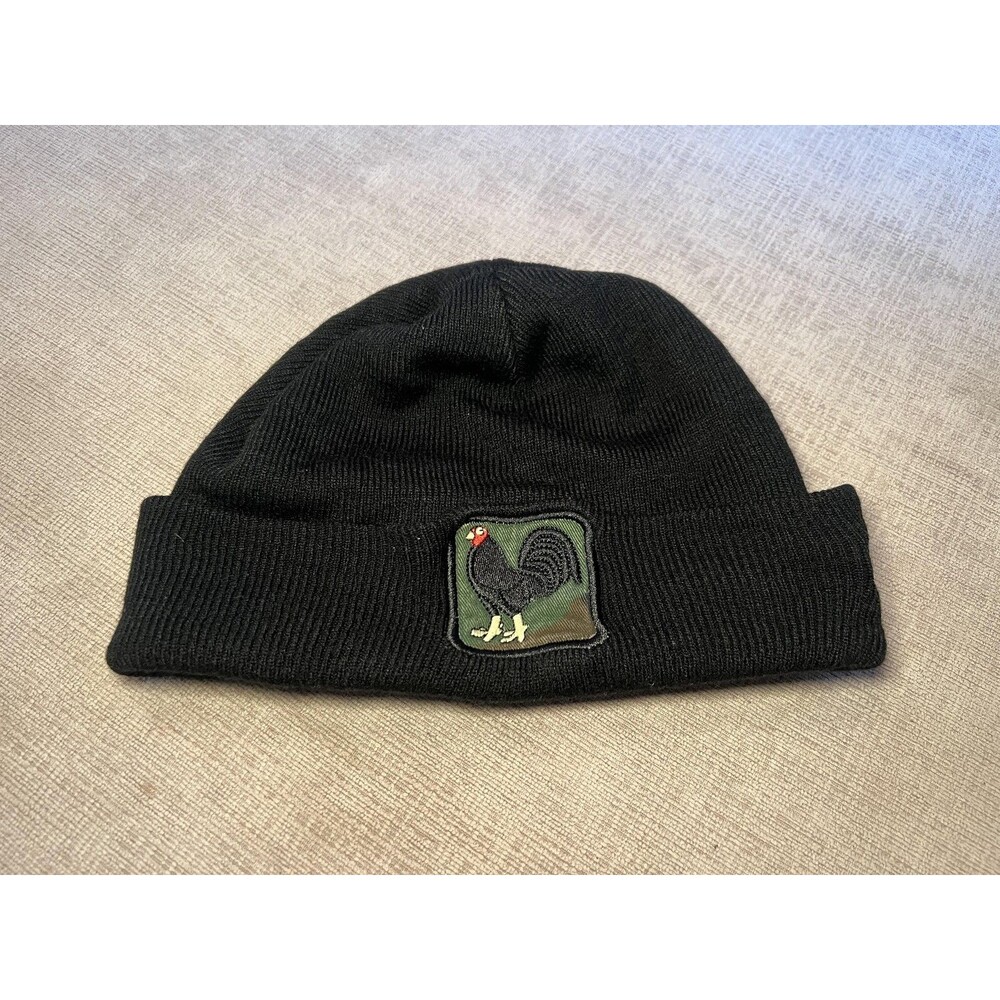 Cock Hat Cap Knit Beanie Patch Black Rooster Embroidered KY Sports
